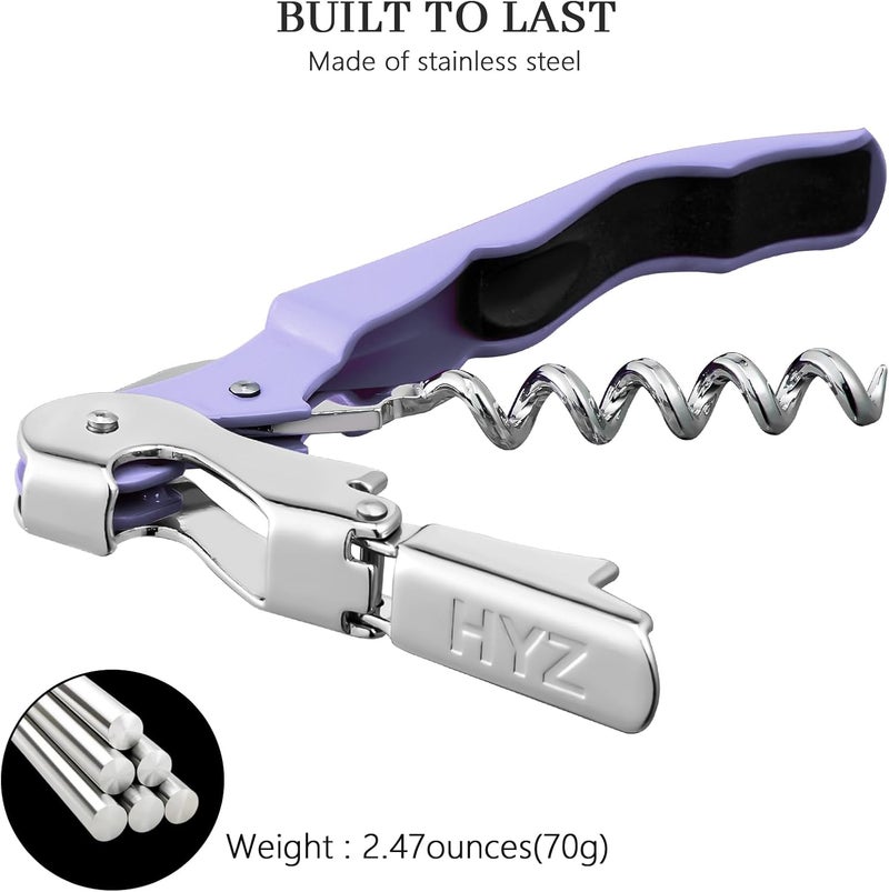 HYZ 2-Pack Wine Opener Waiter Corkscrew, Professional Wine Key for Servers, Bartender with Foil Cutter, Manual Wine Bottle Opener Double Hinged (Lavender) - Image 5